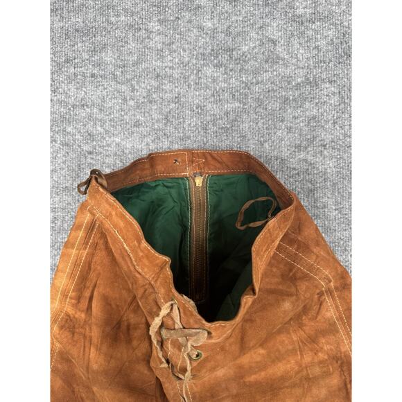 Vintage Brown Suede Leather Mini Skirt LaceUp Back Zipper Front Green Lining 70s - Picture 9 of 14